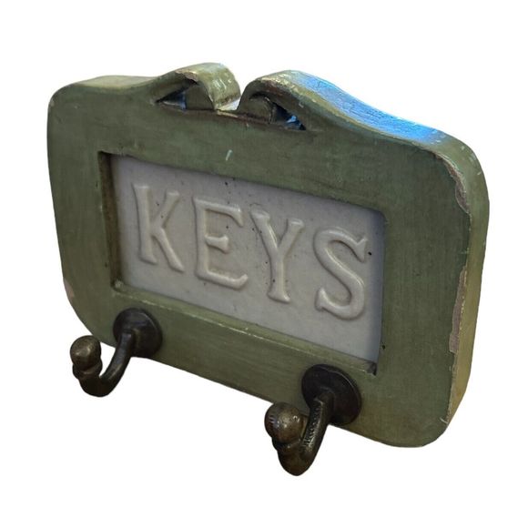 Rustic Wood and Ceramic Wall Key Holder with Hooks - Picture 2 of 4